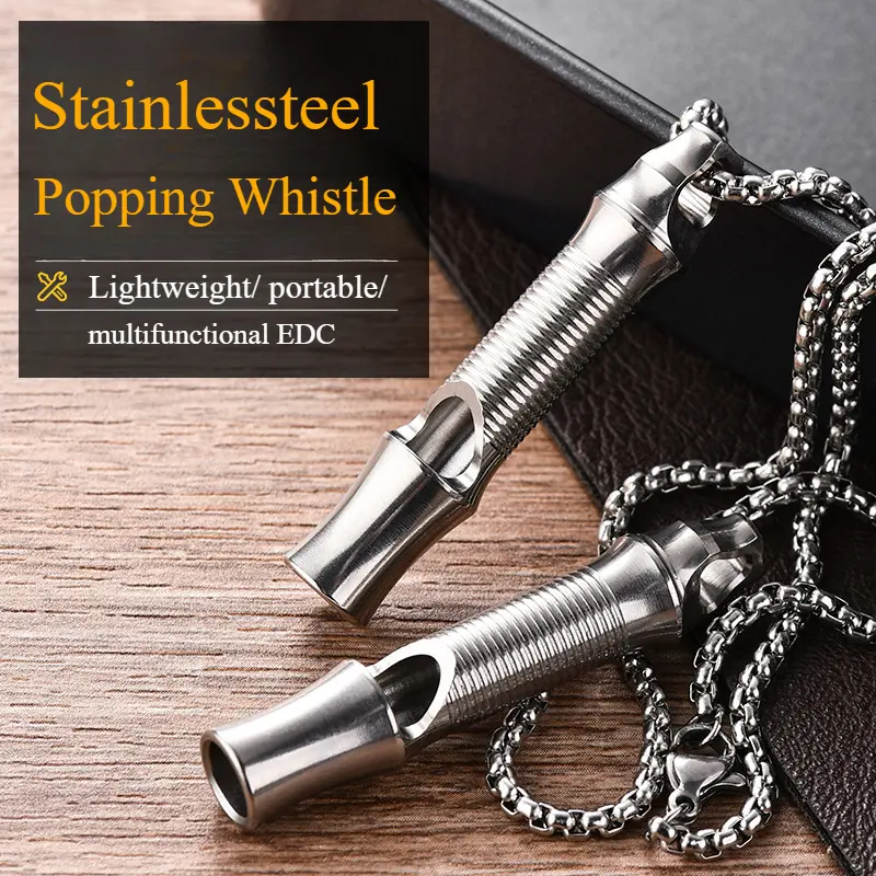 AS011 Stainless Steel Whistle Pendant Necklace,Emergency Whistles for Adults Silver,Free Chain