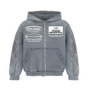 Metro Apparel "Blaze" Hoodie - Gray with Rhinestone Flames, Zipper Front, and Pockets, Based in Atlanta, Georgia