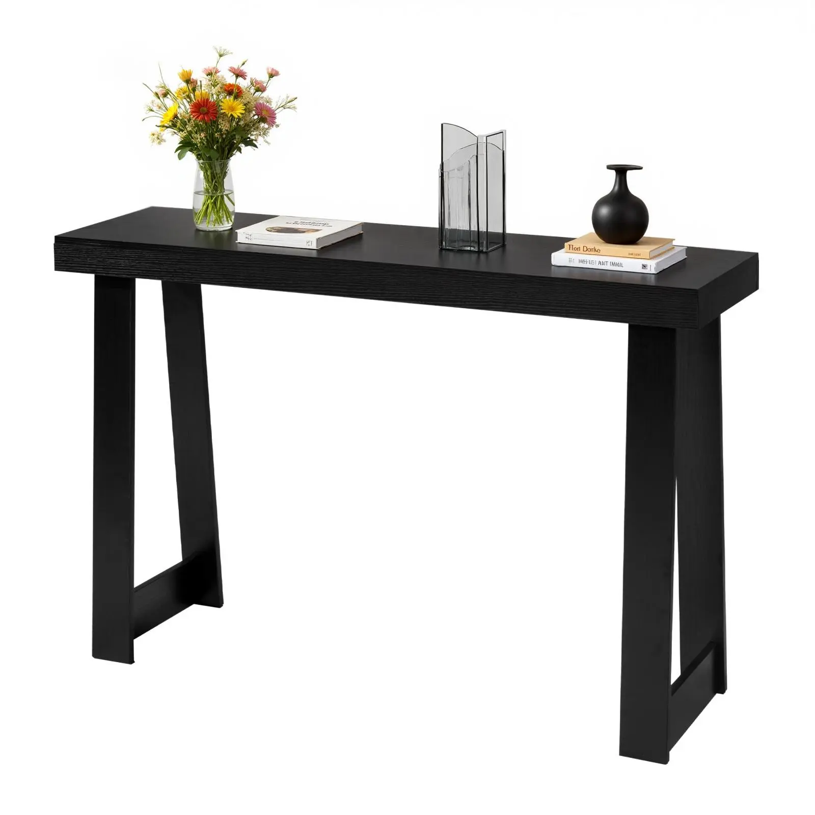 VEVOR 46.5x12x31.9 in Dual-Tier Storage Outlet Entryway Console Table, Modern Wooden Narrow Rectangle Side Table & Study Desk, 110 lbs Capacity, Easy-Assembly Small Entryway Furniture for Living Room, Black