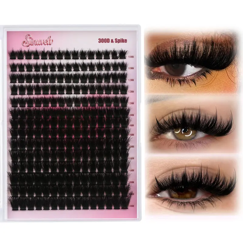 300D Manga Lash Clusters With Spike Wispy Cluster Eyelash Extensions D Curl 10-18mm 210pcs Fluffy Anime Eyelas hesClusters Reusable Faux Mink Fairy Individual Lash Extension