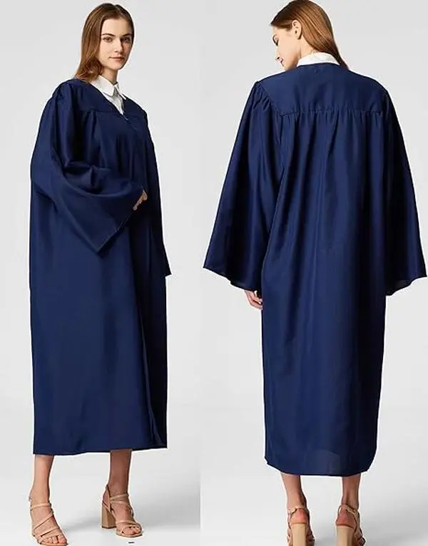 Women's Navy Blue Matte Fabric Graduation Gown & Cap - Unisex Shiny Clothes, High School/University Graduation Costumes for Choir Events Uniform Elegance