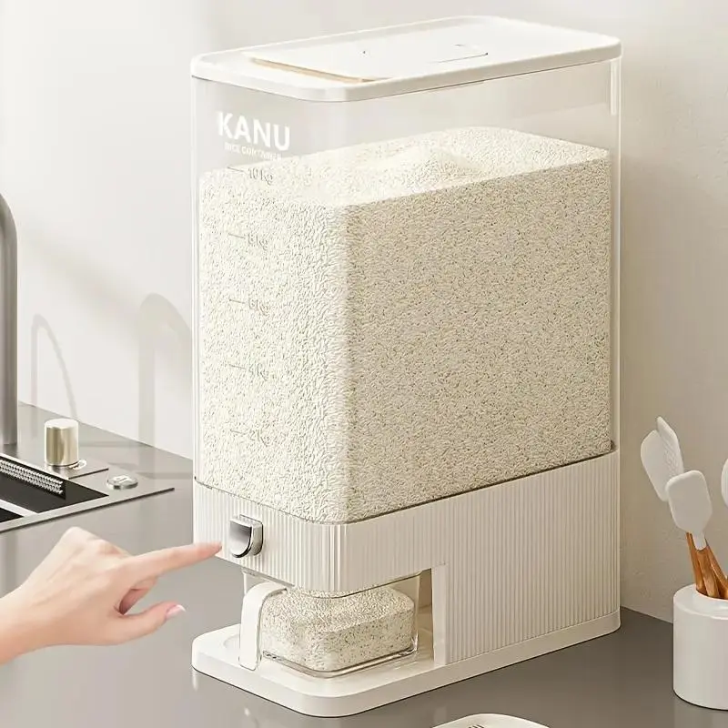 Large Capacity Sealed Food Storage Container, Kitchen Preservation Container, 25 Pound Rice Bucket with Measuring Cup, Moisture-Proof & Insect Proof Rice Box