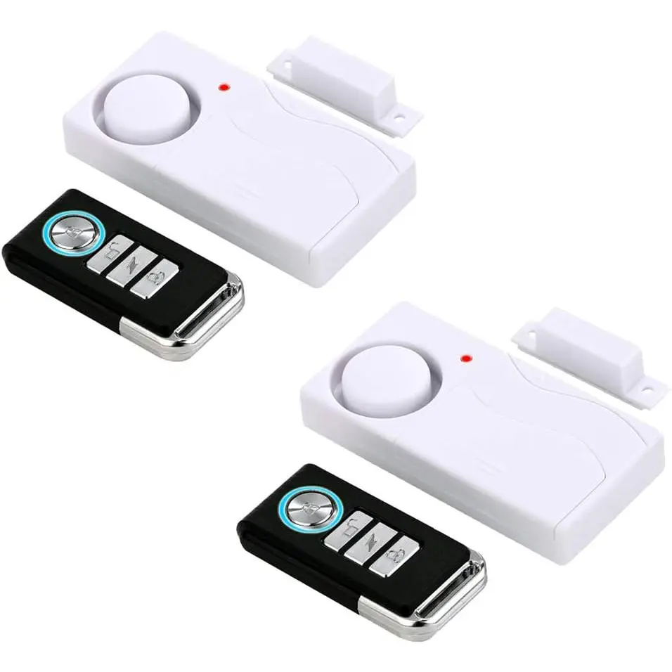 2-Pack Wireless Home Security Alarm System with Remote Control, Door Sensor, Batteries - Kids Safety Solution for Apartment, Garage, Dorm Rooms, Sliding Glass Door