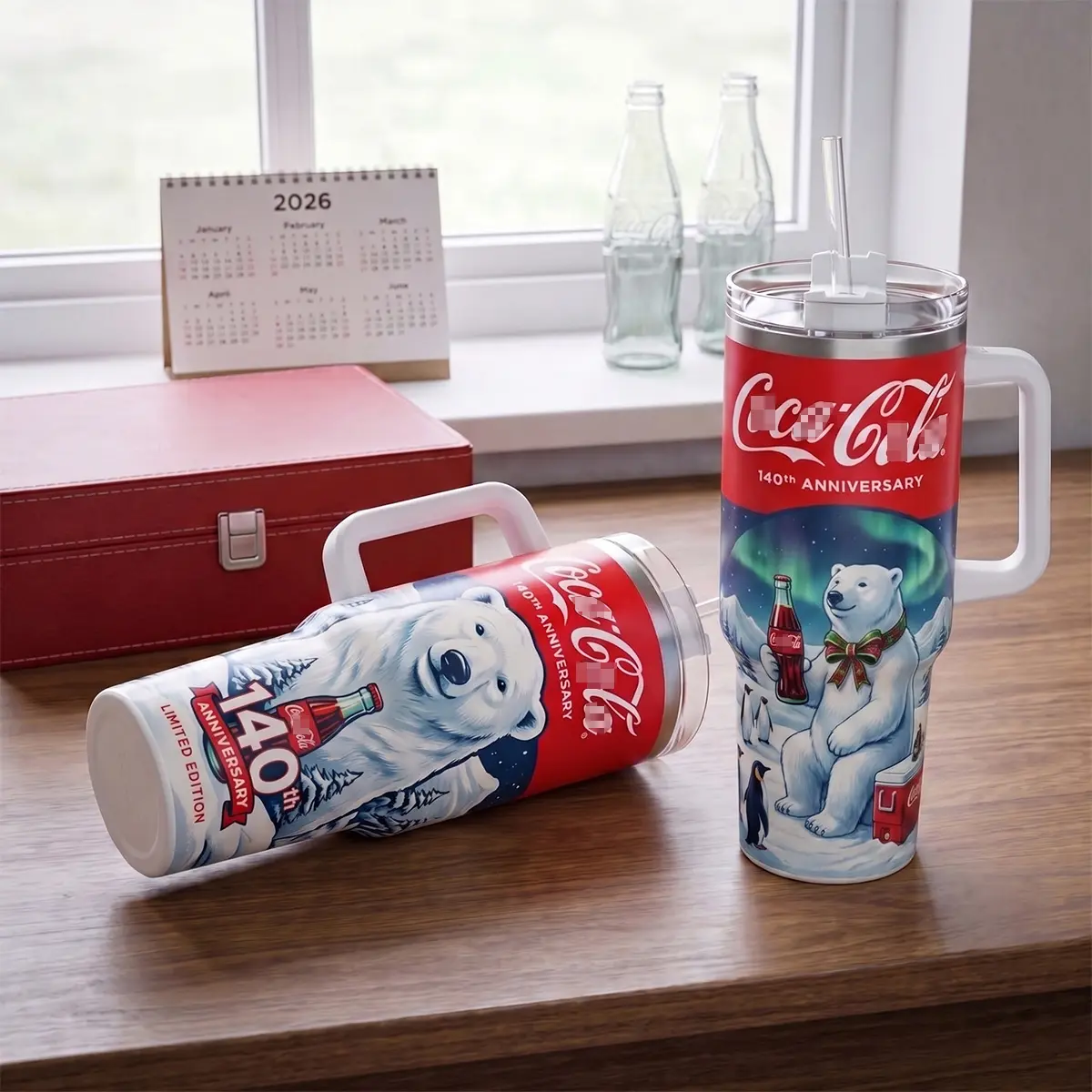 Coca-Cola 140th Anniversary Tumbler With Handle & Straw 40oz Stainless Steel, Vintage Coca Cola Polar Bear Graphic, Vintage Polar Bear Graphic Coke Collector Cup, Classic Soda Lover Gift, Gift For Coca Cola Fans, New Trend Tiktok Flasks 2026