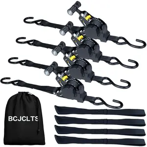 Retractable Ratchet Straps,1" x 10' Heavy Duty Ratchet Straps Self Retractable Tie Down Straps with Soft Loops for Motorcycle, Truck,Trailer(4-Pack)