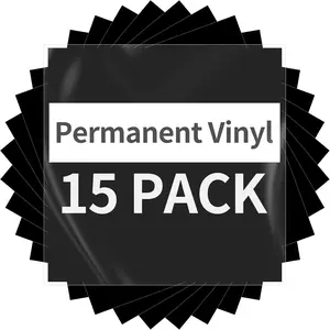Black Permanent Vinyl - 15 Sheets Glossy Black Adhesive Vinyl 12"x11.8", Black Permanent Adhesive Sheets for Home Decor Car Decal, Glossy & Waterproof Paper for All Cutting Machine