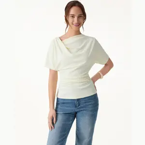 OGL Asymmetrical Cowl Neck Women's  Boatneck Batwing Ruched Top summerwins DealsForYouDays