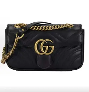 Pre-owned GUCCI GG Marmont Small 22cm Black Matelassé Chevron Leather Shoulder