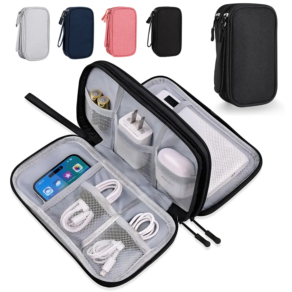 Travel Cable Organizer Bag Pouch, Portable Waterproof Electronic Accessories Organizer Case, Double Layer Tech Storage Bag for Charging Cables,Charger,Phone,Earbuds,Power Bank,Travel Essentials Organizer,Electronics Organizer,Gift for Man #DealsForYouDays