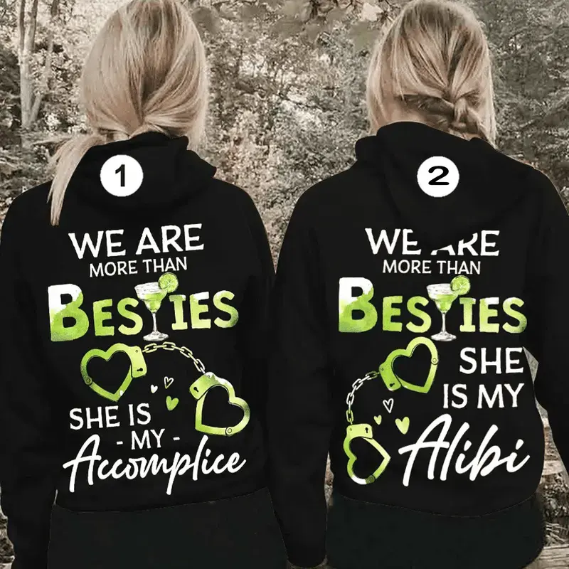 Unisex Graphic Hoodie, "We Are More Than Besties" Casual Fleece Pullover Sweatshirt for Couples, Longsleeves Matching Top, Unisex For Two, Valentine‑Ready