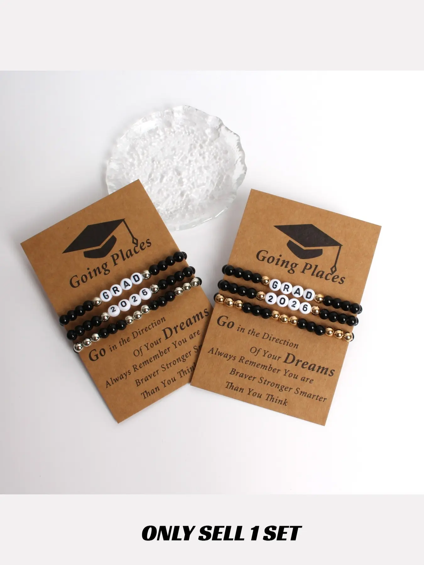 2026 Graduation Letter Beaded Bracelet Set, Stackable Gold/silver Color Bead Wristbands, Classmate Friend Gift, College Memorial Present
