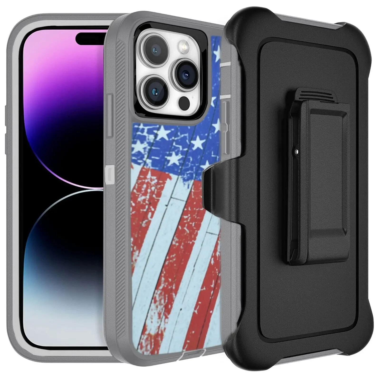 USA Rugged Shockproof Defender Case Cover for iPhone 13 / 13 Pro / 13 Pro Max / with Belt clip