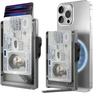 Minimalist wallet for men, clear ID window, MagSafe slim wallet stand, RFID blocking, magnetic wallet, pop-up card case (Grey)