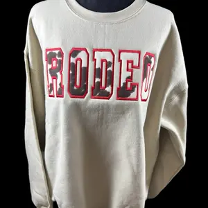 Western Rodeo Embroidered Gildan Sweatshirt - Sand - Faux Cow hide printed fabric Comfortable & Stylish Women's Sweatshirt