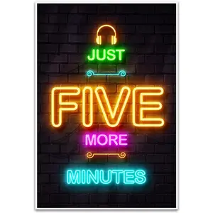 LIFVEAN Gaming Posters for Boys Room - Boys Wall Art Gamer Decorations for Bedroom - Video Game Black Light Posters - Gaming Room Decor - Canvas Gamer Wall Art - 16x24in Unframed - Just Five More Minutes