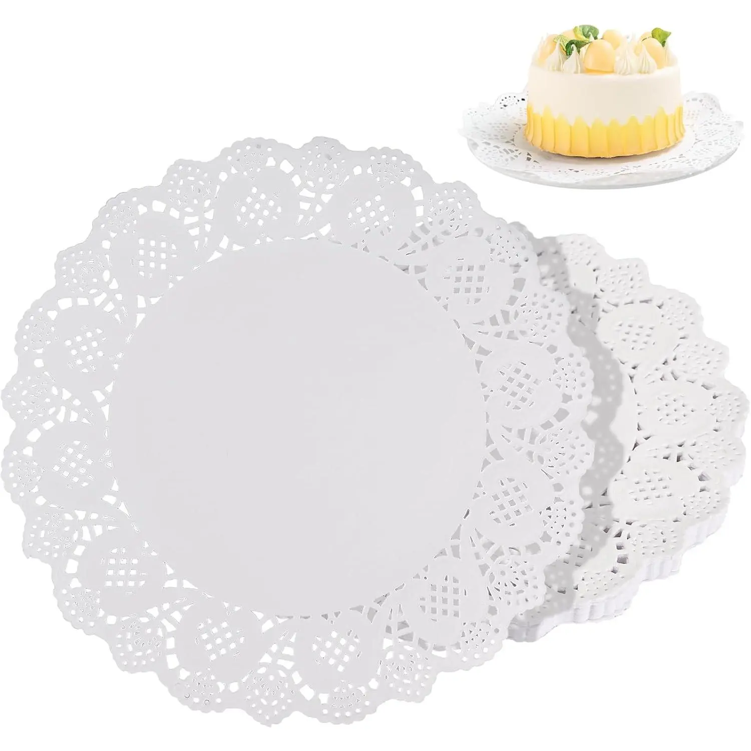 120 count White Lace Paper Doilies, White Round Paper Placemats 11.5" Lace  Doilies for Cake Fried  Party Wedding Tableware Decoration