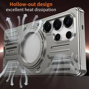 For Samsung Galaxy S25 S24 S26 Ultra, Metal Aluminum Alloy Magnetic 360° Bracket Phone Case, Quick cooling Heat Dissipation Shockproof Cover.