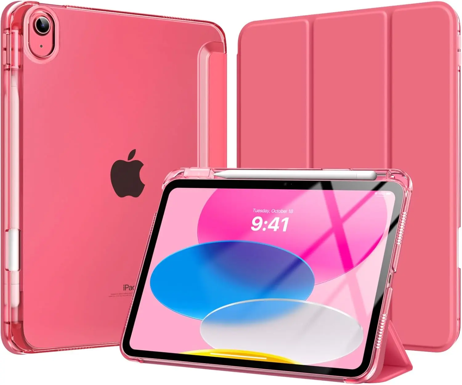 iPad case (A16) 11th Generation Case 11 Inch 2025, iPad 10th Generation Case 10.9 Inch 2022 with Pencil Holder, Slim Light Trifold Protective Cover with Hard PC Translucent Back Shell, Pink