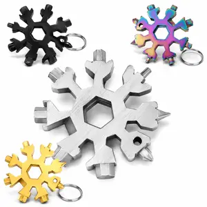 18-in-1 Snowflake Multitool Keychain, Stainless Steel Portable EDC Tool with Hex Wrenches, Screwdrivers, Bottle Opener, Box Opener, Compact Outdoor Gear for Camping, Hiking, Fishing, Travel & Daily Use