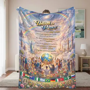 United for Peace Flannel Blanket， World Unity Rainbow Galaxy Dove and Earth Print， Soft Cozy Durable AntiPilling Throw for Living Room Bedroom Office Meditation Space Festival Gift Home Decor Use