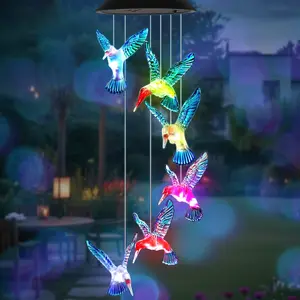 Hummingbird Solar Wind Chimes for Outside - Color Changing LED Outdoor Solar Lights Waterproof Windchimes, Hanging Gifts for Mom Grandma Women, Home Garden Patio Yard Porch Decoration Night Illumination
