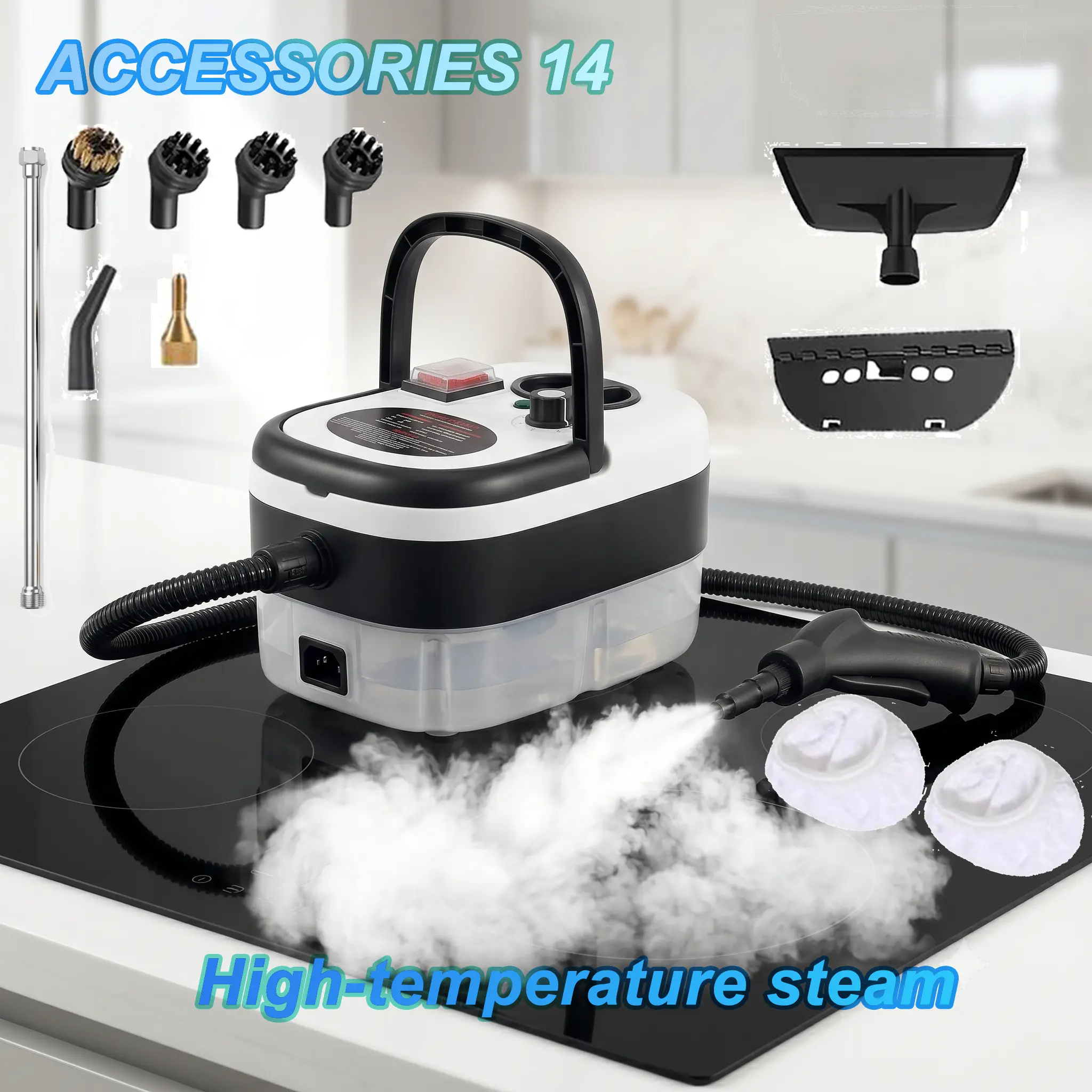Steam Cleaner Handheld High Pressure, Portable High Power Steam Cleaner, Handheld Steam Cleaner Cleaning Grout With Large Water Tank & 14 Accessories For Car Floor White