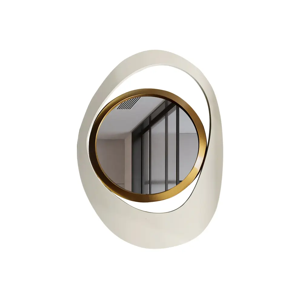 Homary One Piece Elegant 23.6-Inch White & Gold Geometric Decorative Reflective Glass Wall Mirror for Living Room, Entryway, and Bedroom Installation,dorm essentials