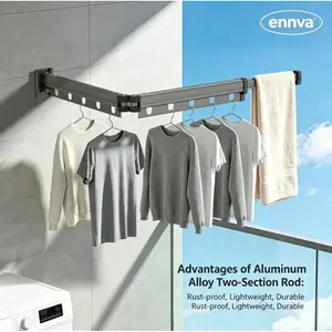 Wall-mounted retractable clothes rack, space-saving laundry drying rack, foldable suitable for balconies, laundry rooms, bathrooms, patios, apartments, and dormitories (dark gray) Expandable Multi-Purpose