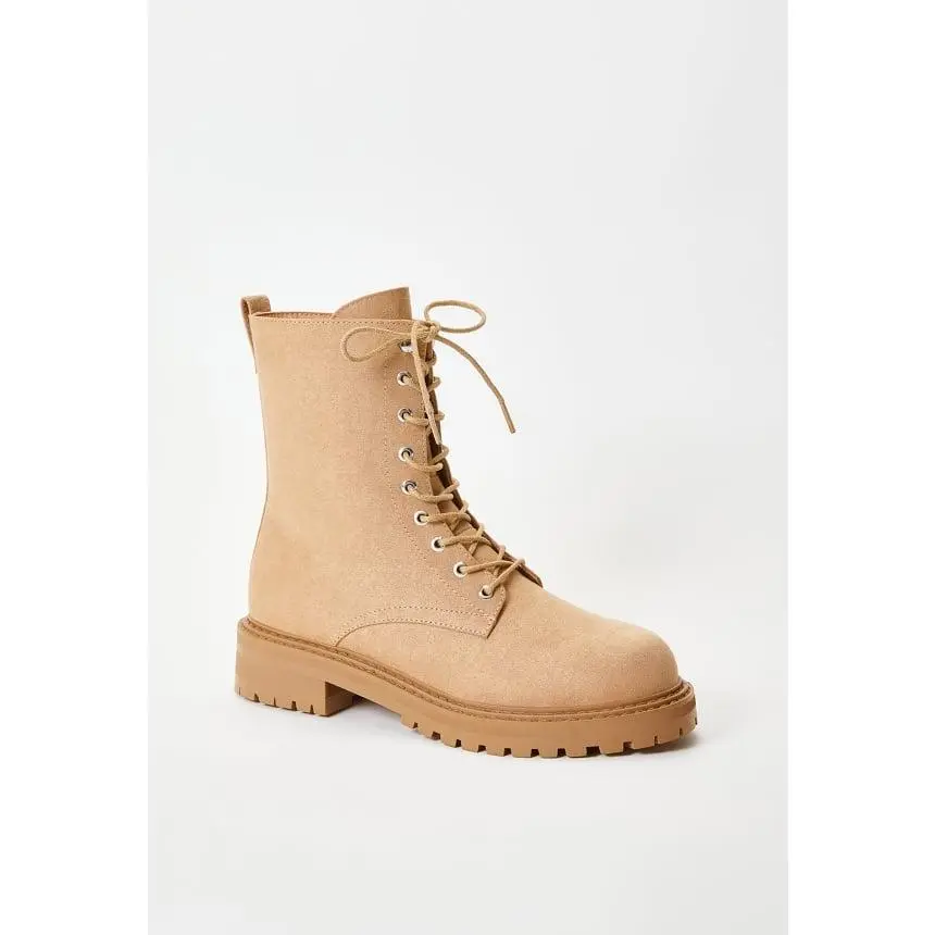 Women's Chunky Combat Ankle Boots - Soft Faux Suede Lace-Up Shoe with 1.5" Block Heel, Comfortable Walking Shoes for Everyday Wear