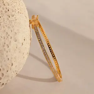 Diamond Tennis Bangle by Caitlyn Minimalist - Half Eternity Bangle Bracelet - Dainty Diamond Tennis Bracelet in Gold - Minimalist Jewelry - Anniversary Gift