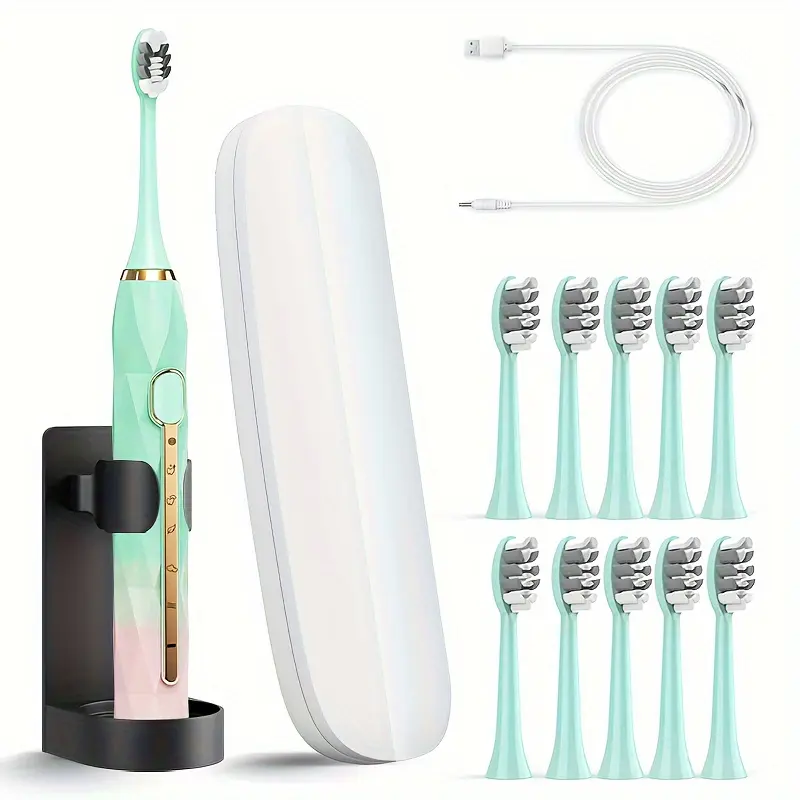 IPX8 Waterproof Sonic Electric Toothbrush for Oral Care, USB Charging Couples Set with Metal Handle, Smart Timer, Replaceable Brush Heads (5 Heads Included) for Adults