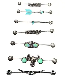 16G Industrial Ear Piercings 7 Pack - 316 Stainless Steel, 37 mm Bar Length, Multi Design Pack, Durable and Reliable for Everyday Use
