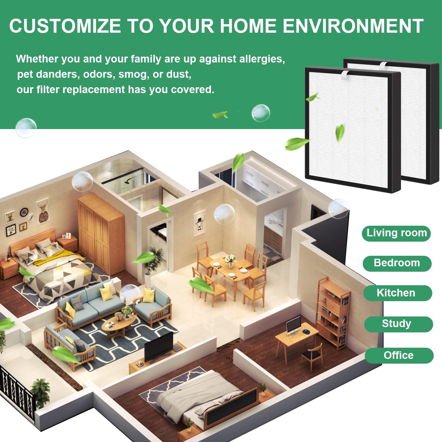 TZ-K2 True HEPA Filter Replacement, Compatible with ToLife TZ-K2 Air Purifier, TZ-K2-A HEPA Filter, 3-in-1 HEPA High-Efficiency Activated Carbon Filter, 2 Pack