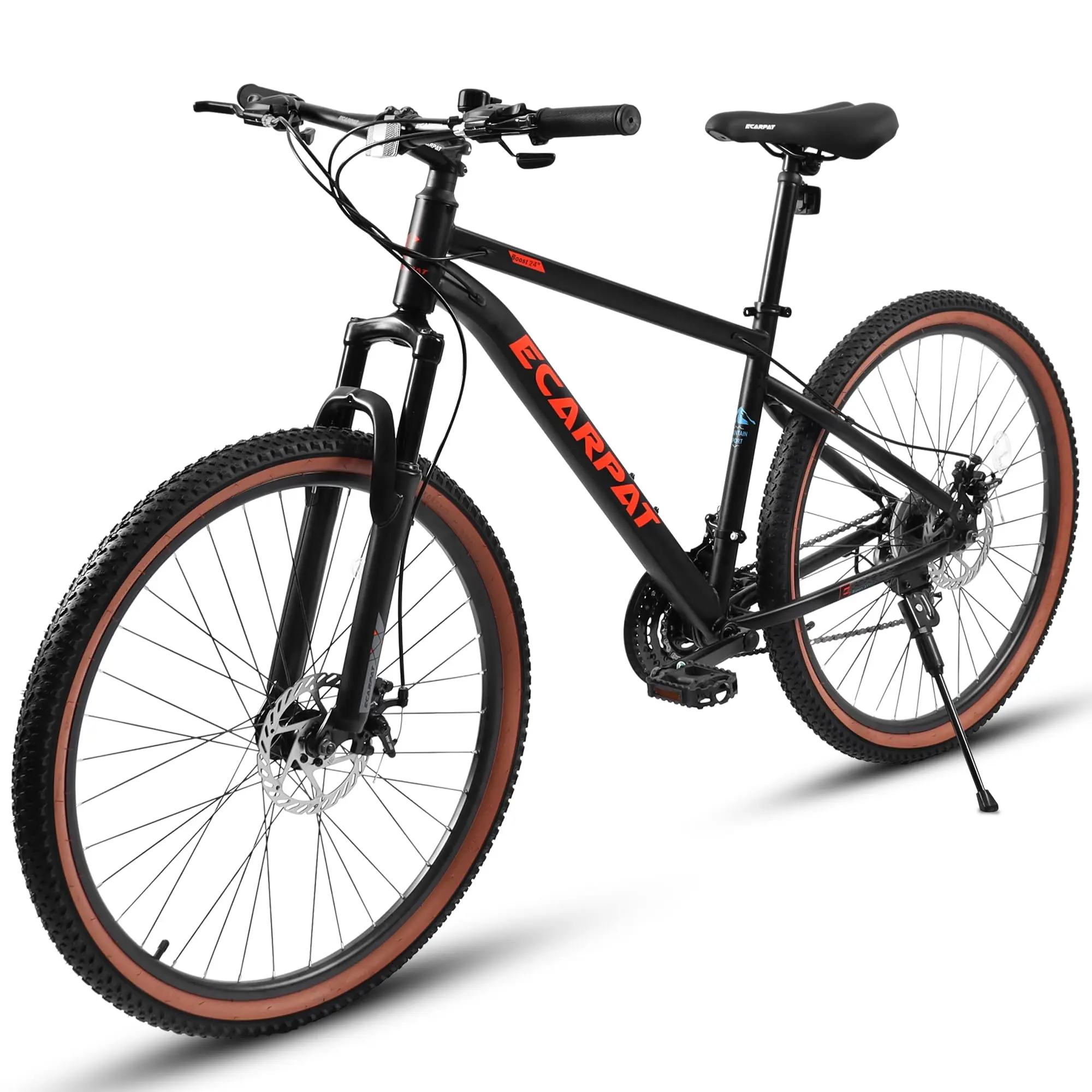 24-Inch Teen Mountain Bike with High Carbon Steel Frame, Disc Brakes, and Brown Edge Tires – Red/Black