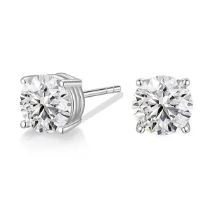 EAMTI 1 CT*2 Round Cut 925 Sterling Silver Cubic Zirconia Stud Earrings for Women CZ Stud Small Cute Earrings Hypoallergenic