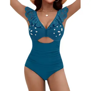 Blooming Jelly Women's One Piece Swimsuits Tummy Control Bathing Suit 2026 Flattering Petal Cutout Swim Suit Modest Ruffle V Neck Swimwear #SwimWeek #Summervibes