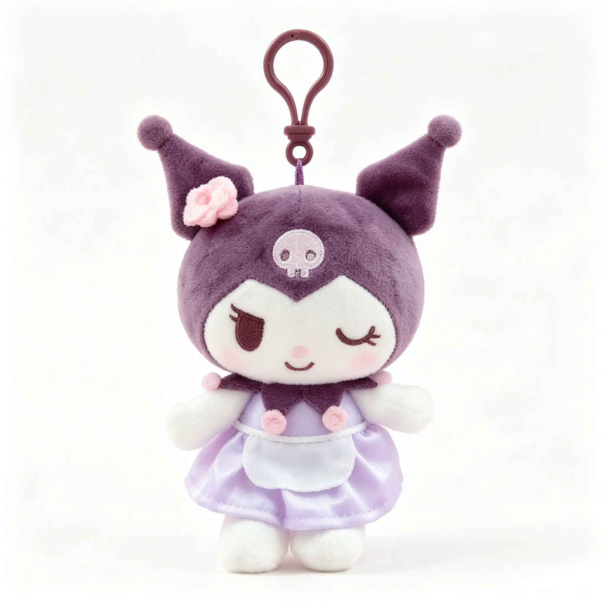 Kuromi Plush Keychain Official Sanrio Licensed Cute Kawaii Soft Fluffy Cartoon Character Bag Pendant Portable Key Accessory Birthday Holiday Gift for Teen Girls Women Sanrio Collectors
