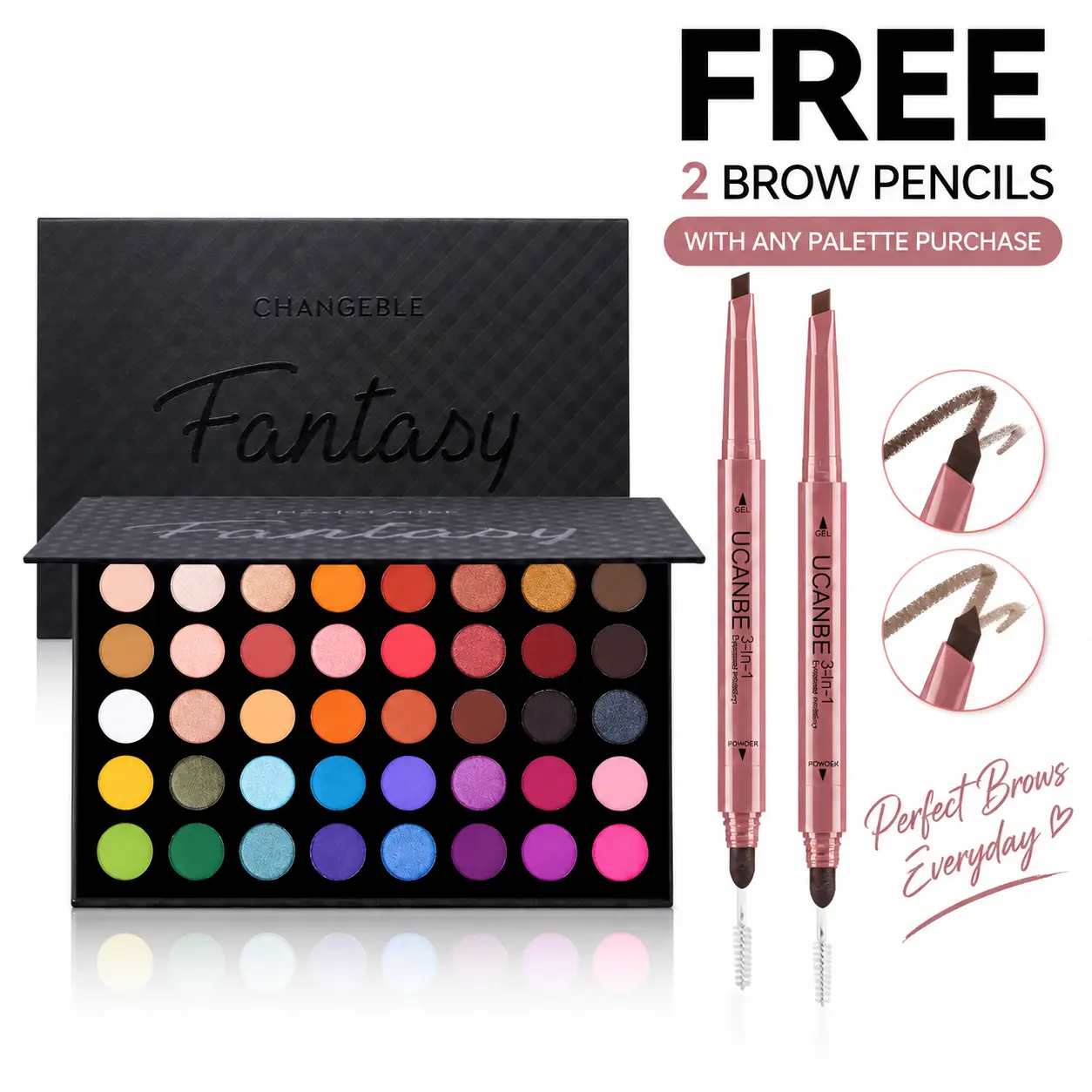Changeable Fantasy Pro 40-Color Pigment-Rich Eyeshadow Set - Colorful Makeup Palette Set, Matte/Metallic/Shimmer Finishes, Natural & Charcoal Smooth Powder, Long-Lasting, Blendable, Travel-Size, Smokey Eye Makeup, Swatches Included, Beauty Gift Kit