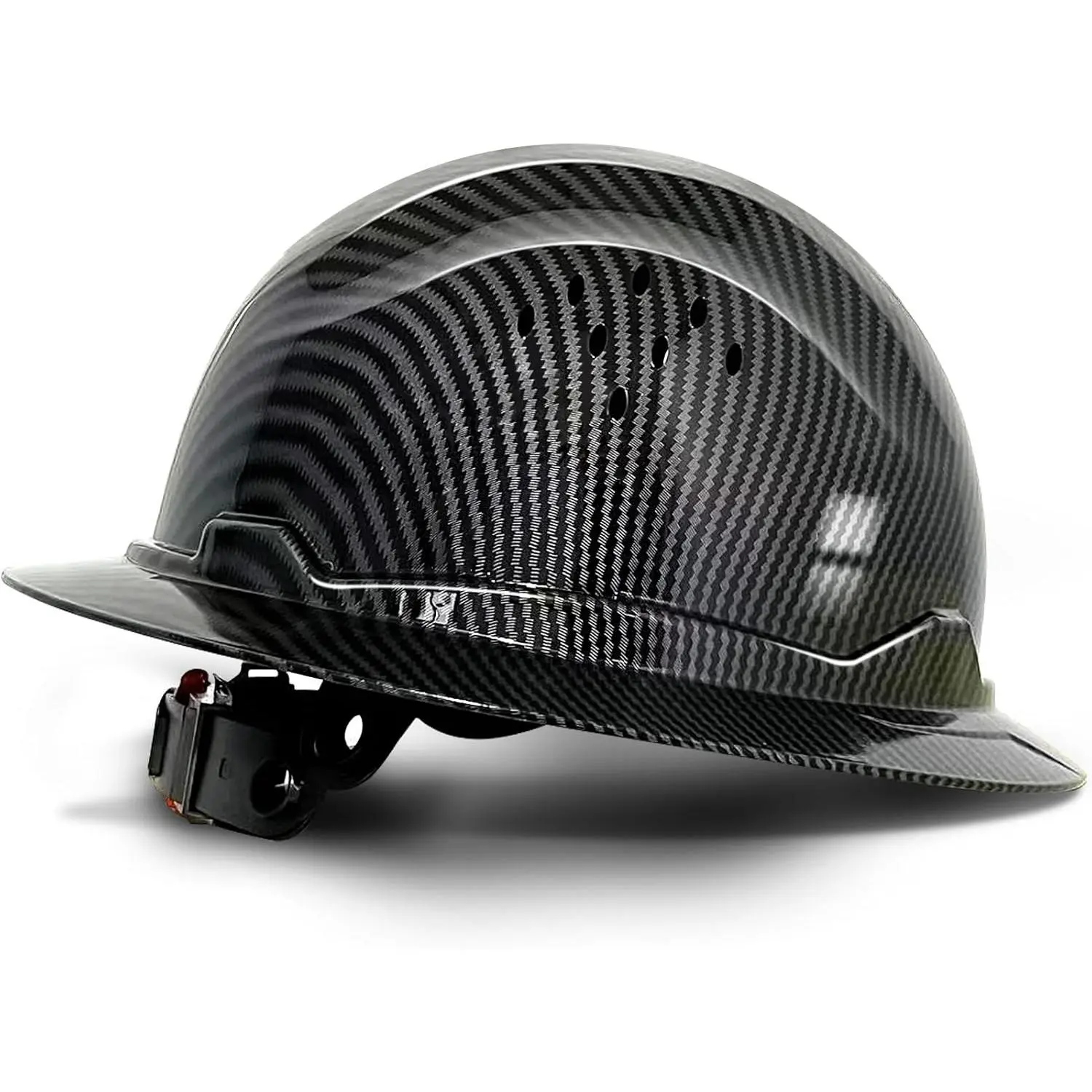 Carbon Fiber Full Brim Safety Hard Hat Vented, 6-Point Suspension Industrial Hard Hat with Chin Strap, Construction Work Hard Hat for Men & Women, 6-Point Susp.