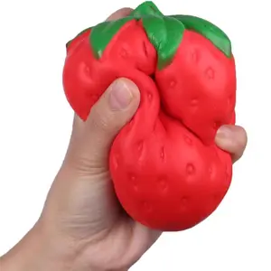 Extra Large 5" Strawberry Squishy Stress Ball, Fidget Toy for Anxiety Relief & Sensory Play, Safe Non-Toxic Durable Rubber, Ideal Stress Stick for Kids Ages 3+