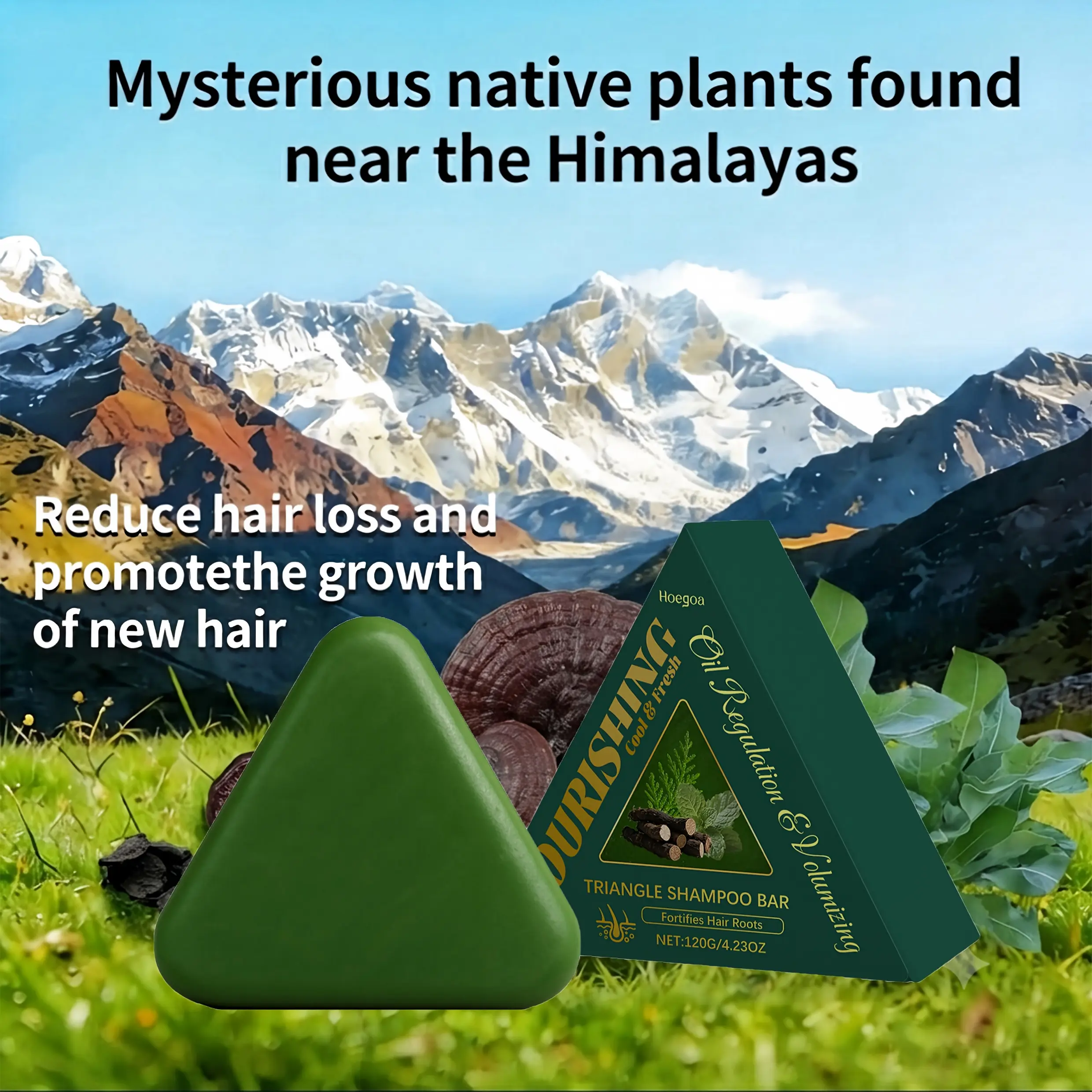 Hoegoa Triangle Shampoo Bar 4.23oz 120g, Oil Control Dandruff Relief, Strengthen Roots Reduce Hair Fall, Anti-Hair Loss Hair Growth For Thinning Hair, Sulfate-Free Nourishing Repair Cool Fresh Scalp Care