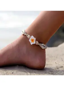 1 piece Bohemian-style hand-woven shell-encrusted foot chain with flower-shaped braided rope accessory Anklet