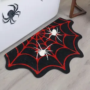Halloween Spider Web Bath Mat, Soft Plush Absorbent Rug for Bathroom, Entrance Decor, Bedroom, Bedside, Casual Areas