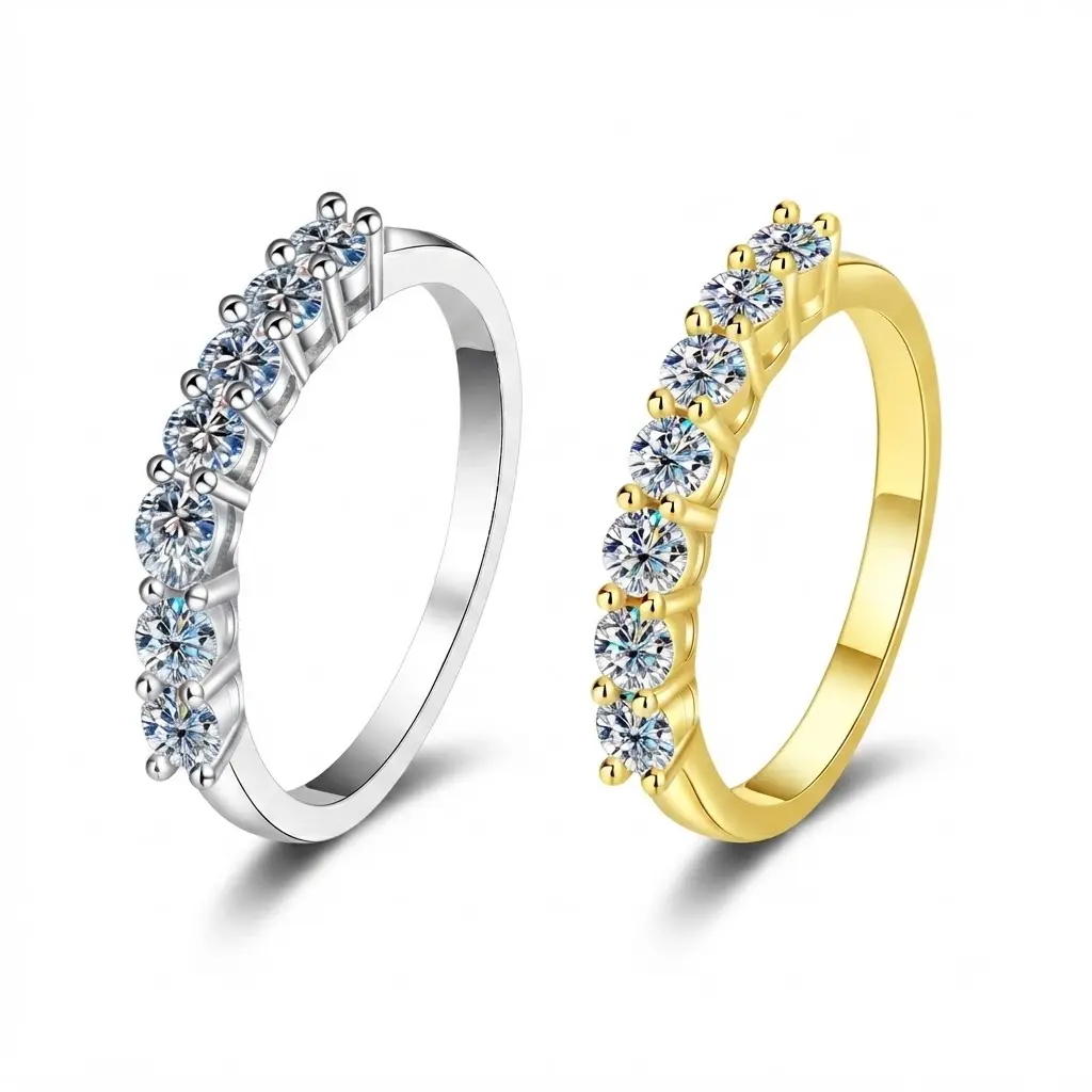 [EVA Jewelry] Semi Band 925 Sterling Silver Synthetic Moissanite Ring