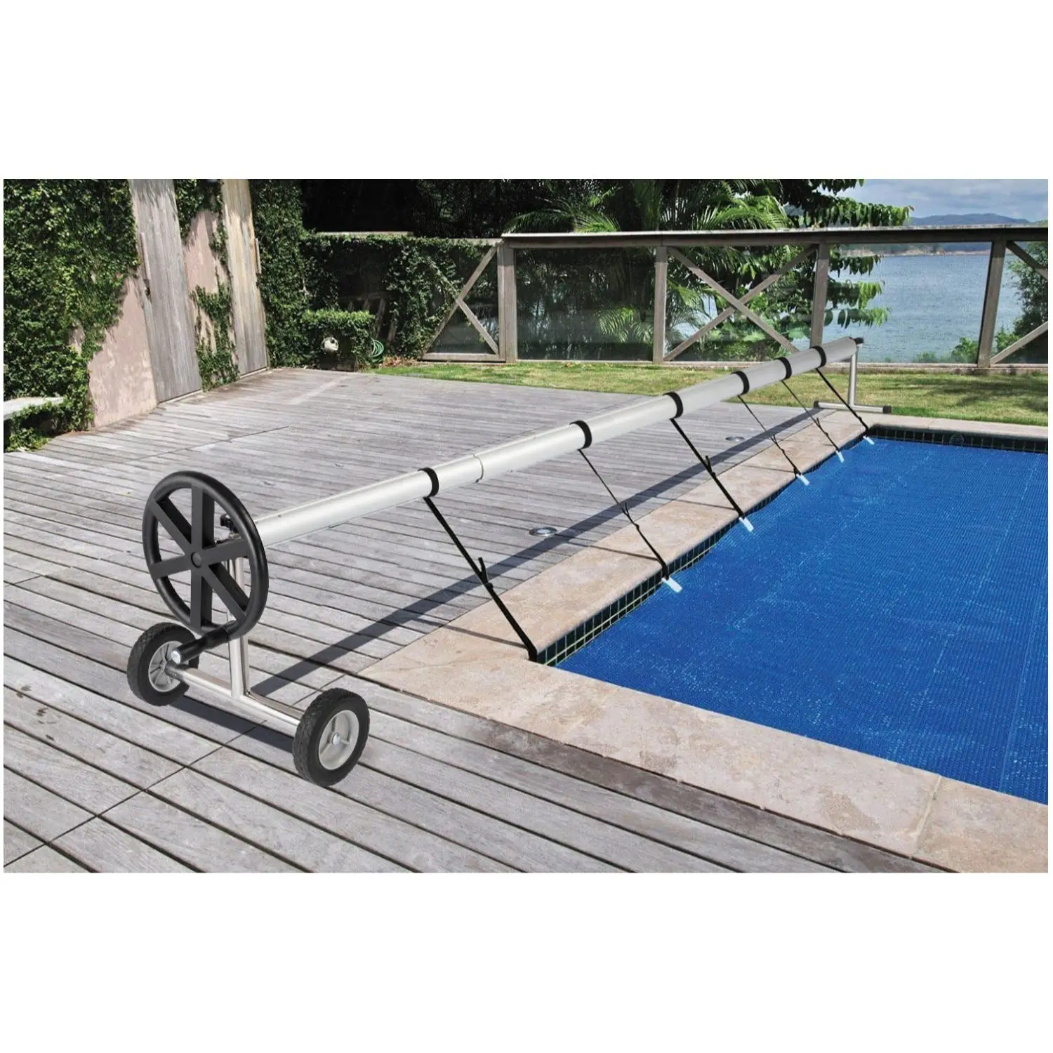 VINGLI 18/21 Feet Aluminum Solar Swimming Inground Pool Cover Reel Set, Up to 18-Feet Wide x 40-Feet Length