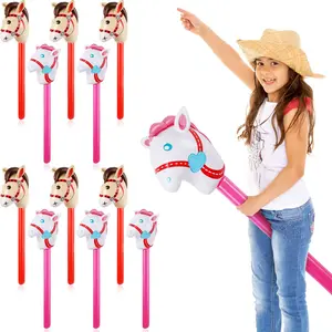 12Pcs Inflatable Stick Horse Set - Colorful Horse Head Balloons, Waterproof Mount Props for Kids' Cowboy/Cowgirl Birthday Party, Pool Decor, Room Decor, Pink & Red Party Favors for Summer Fun