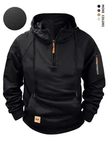 Men's Regular Fit Patched Pocket Drawstring Hoodie, Casual Long Sleeve Raglan Sleeve Hooded Sweatshirt for Fall & Winter, Men's Clothes for Daily Wear, Athletic Hoodies