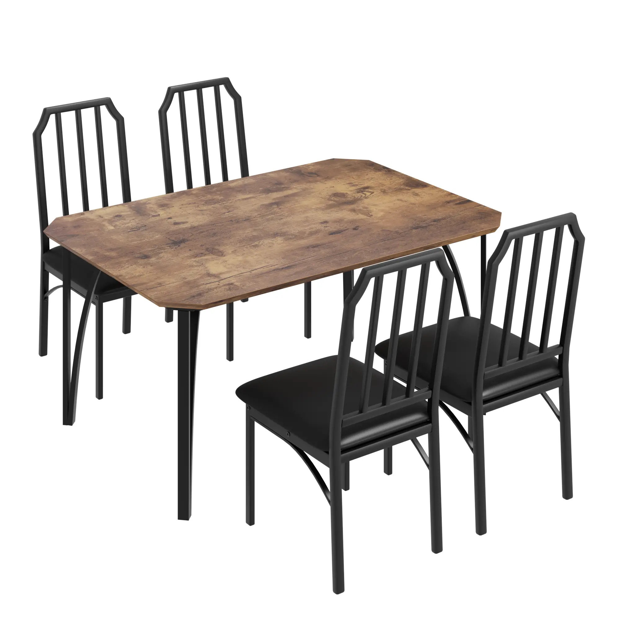 Space-Saving Chamfer Edge Dining Table Set – 5 or 3 Piece Rectangle Wood & Metal Table with Cushioned Chairs – Great for Small Spaces, Apartment