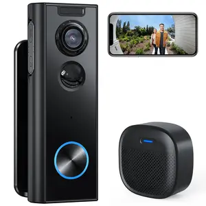 XTU Doorbell Camera Wireless No Subscription, 2K Video Doorbell with Chime, 2-way Audio, Instant Alert, Human Detection, Night Vision, 2.4G Wi-Fi, Works with Alexa and Google Assistant, Indoor Outdoor Customize Motion Zones Safety