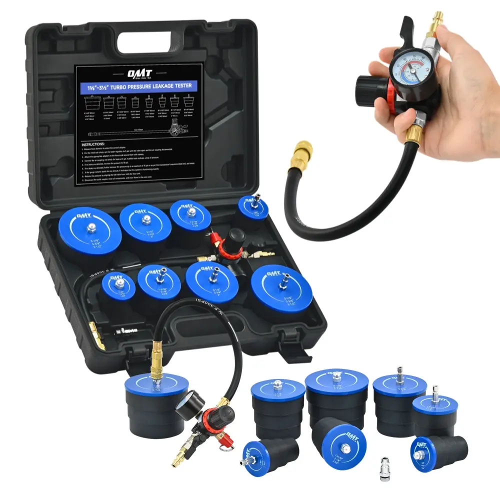 【SpotlightDay】Orion Motor Tech Turbo System Leakage Tester Kit,10pc Turbo Boost Leak Tester Set with 4 Pairs of Stepped Adapters 1-3/8" to 3-1/2",Turbo Pressure Leakage Tester for Cooling Emissions Exhaust Pipes Automotive Maintenance Manifold Gauge Kit